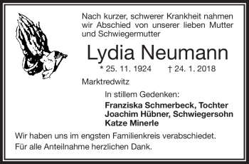 Traueranzeige von Lydia Neumann von Frankenpost