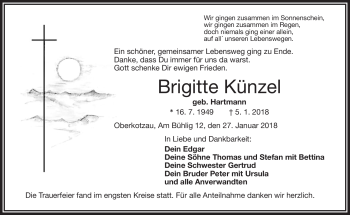 Traueranzeige von Brigitte Künzel von Frankenpost