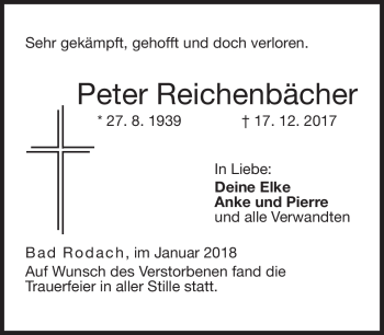 Traueranzeige von Peter Reichenbächer von Neue Presse Coburg