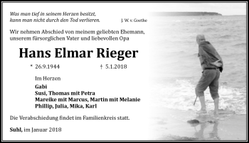 Traueranzeige von Hans Elmar Rieger von Südthüringer Presse