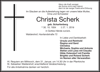 Traueranzeige von Christa Scherk von Frankenpost