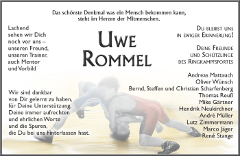Traueranzeige von Uwe Rommel von Südthüringer Presse