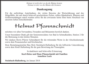 Traueranzeige von Helmut Pfannschmidt von Südthüringer Presse