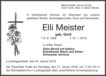 Traueranzeige von Elli Meister von Neue Presse Coburg