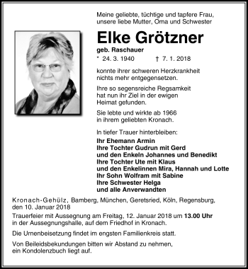 Traueranzeige von Elke Grötzner von Neue Presse Coburg