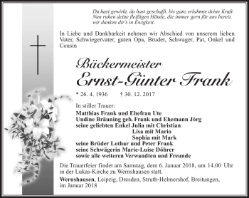 Traueranzeige von Ernst-Günter Frank von Südthüringer Presse