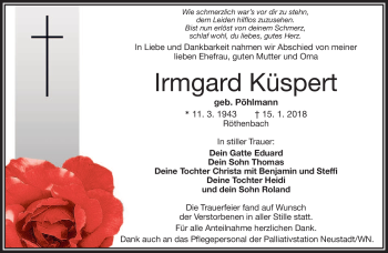 Traueranzeige von Irmgard Küspert von Frankenpost