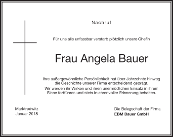 Traueranzeige von Angela Bauer von Frankenpost