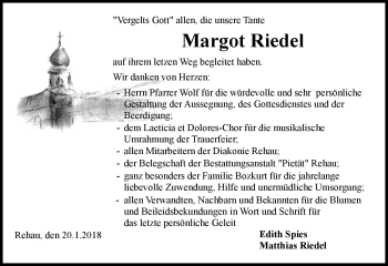 Traueranzeige von Margot Riedel von Frankenpost