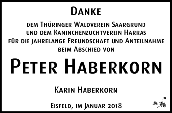 Traueranzeige von Peter Haberkorn von Südthüringer Presse