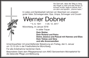 Traueranzeige von Werner Dobner von Frankenpost