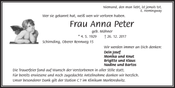 Traueranzeige von Anna Peter von Frankenpost