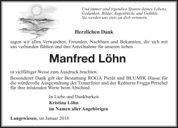 Traueranzeige von Manfred Löhn von Südthüringer Presse