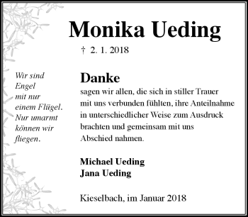 Traueranzeige von Monika Ueding von Südthüringer Presse