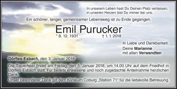 Traueranzeige von Emil Purucker von Neue Presse Coburg