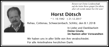Traueranzeige von Horst Dötsch von Frankenpost