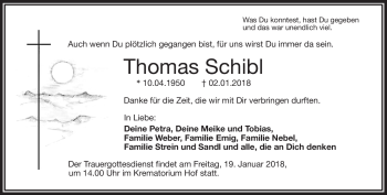 Traueranzeige von Thomas Schibl von Frankenpost