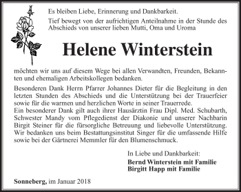 Traueranzeige von Helene Winterstein von Südthüringer Presse