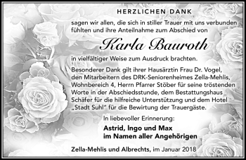 Traueranzeige von Karla Bauroth von Südthüringer Presse