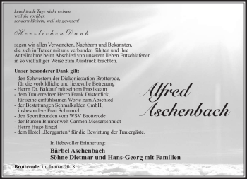 Traueranzeige von Alfred Aschenbach von Südthüringer Presse