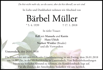Traueranzeige von Bärbel Müller von Neue Presse Coburg