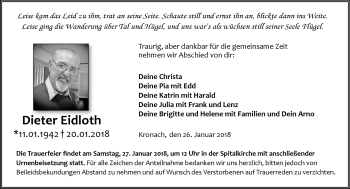 Traueranzeige von Dieter Eidloth von Neue Presse Coburg