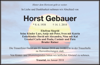 Traueranzeige von Horst Gebauer von Südthüringer Presse