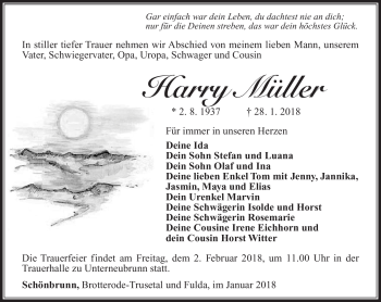 Traueranzeige von Harry Müller von Südthüringer Presse