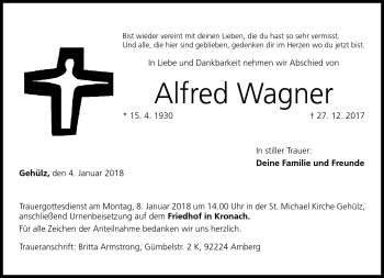 Traueranzeige von Alfred Wagner von Neue Presse Coburg