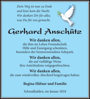 Traueranzeige von Gerhard Anschütz von Südthüringer Presse
