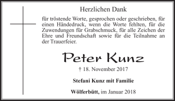 Traueranzeige von Peter Kunz von Südthüringer Presse
