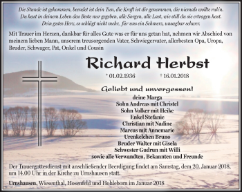 Traueranzeige von Richard Herbst von Südthüringer Presse