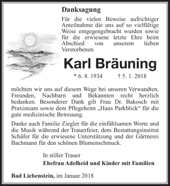 Traueranzeige von Karl Bräuning von Südthüringer Presse
