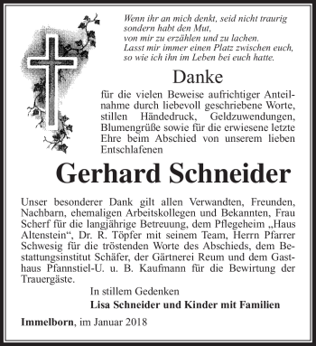 Traueranzeige von Gerhard Schneider von Südthüringer Presse