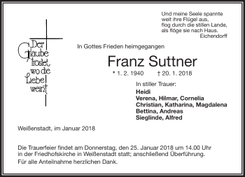 Traueranzeige von Franz Suttner von Frankenpost