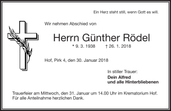 Traueranzeige von Günther Rödel von Frankenpost