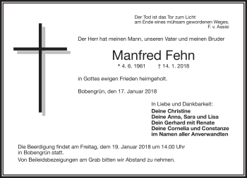 Traueranzeige von Manfred Fehn von Frankenpost