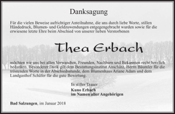 Traueranzeige von Thea Erbach von Südthüringer Presse