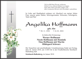 Traueranzeige von Angelika Hoffmann von Südthüringer Presse