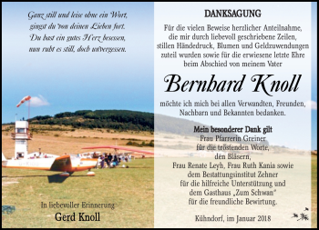 Traueranzeige von Bernhard Knoll von Südthüringer Presse
