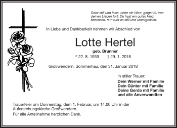 Traueranzeige von Lotte Hertel von Frankenpost