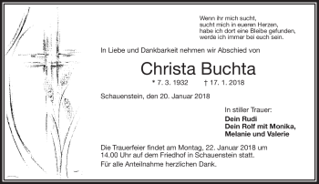 Traueranzeige von Christa Buchta von Frankenpost