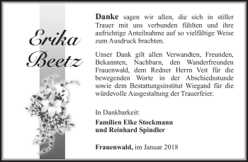 Traueranzeige von Erika Beetz von Südthüringer Presse