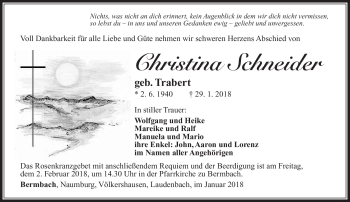 Traueranzeige von Christina Schneider von Südthüringer Presse