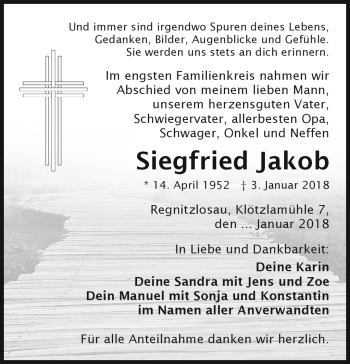 Traueranzeige von Siegfried Jakob von Frankenpost