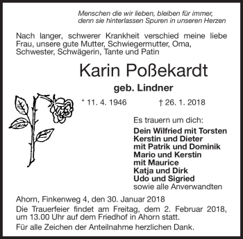 Traueranzeige von Karin Poßekardt von Neue Presse Coburg
