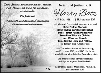 Traueranzeige von Harry Bätz von Südthüringer Presse