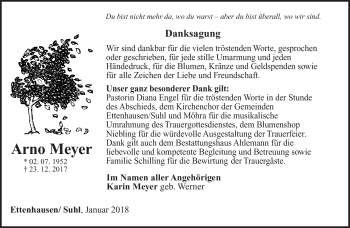 Traueranzeige von Arno Meyer von Südthüringer Presse