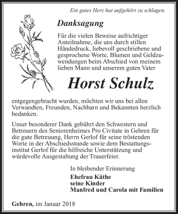 Traueranzeige von Horst Schulz von Südthüringer Presse