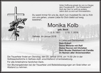 Traueranzeige von Monika Kolb von Frankenpost